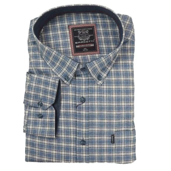 Πουκάμισο king size καρό από βαμβακερή φανέλα - Faded Blue/White