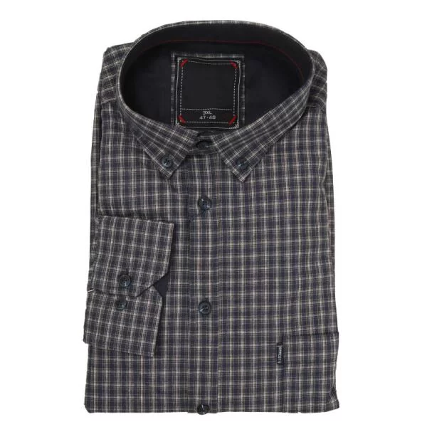 Πουκάμισο καρό από βαμβακερή φανέλα - Dark Faded Blue/Sand Beige