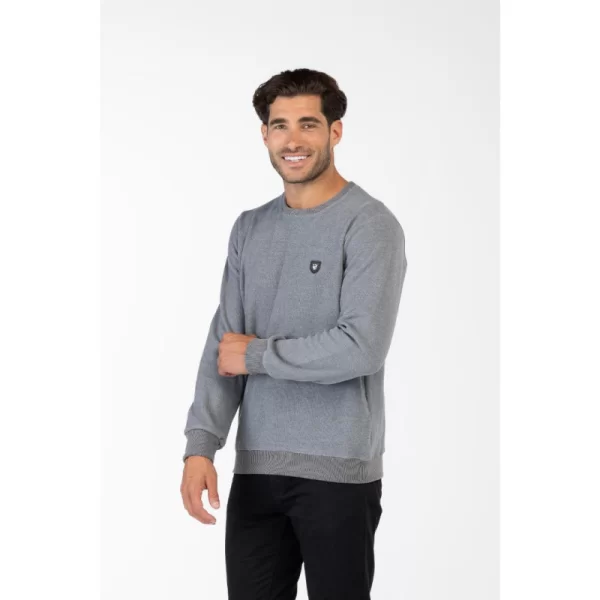 Μπλούζα λαιμόκοψη wool feel με δερμάτινο patch,της Leo Collection - SHARK SKIN