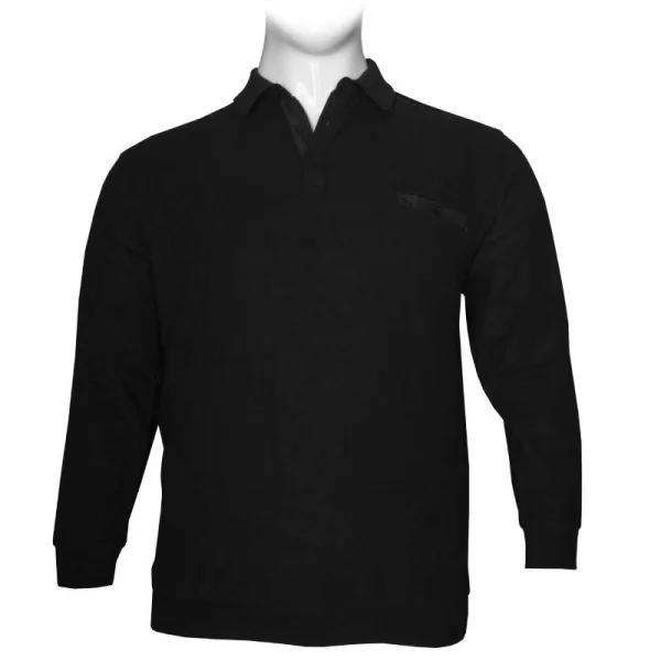 Βαμβακερό polo wool feel με τσέπη στο στήθος - Black