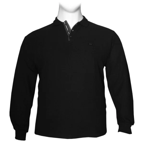 XXXL LEO Βαμβακερή Polo wool feel με κέντημα στο στήθος by Leo collection - Black