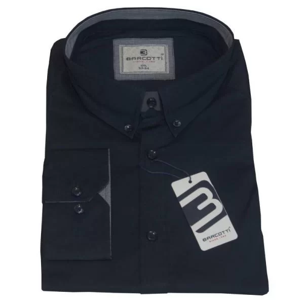 XXXL LEO King size ελαστικό μονόχρωμο μακρυμάνικο πουκάμισο - Dark Blue