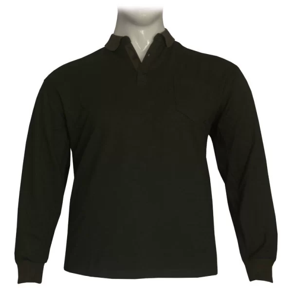 Μπλούζα Polo βαρύπλακη με κουμπί και τσέπη στο στήθος - Dark Olive Green