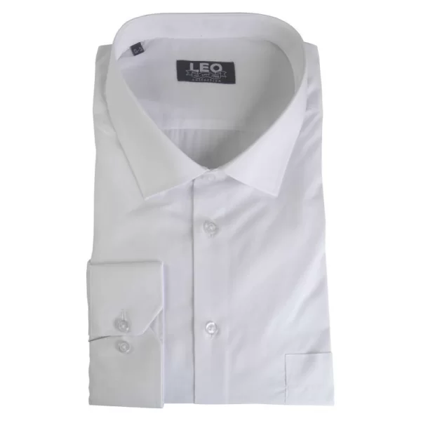XXXL LEO Πουκάμισο μονόχρωμο με μακρύ μανίκι - White