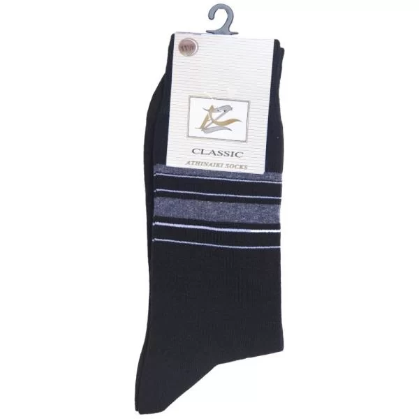 Ριγέ βαμβακερή κάλτσα Mercerised ενισχυμένη - ΜΑΥΡΟ