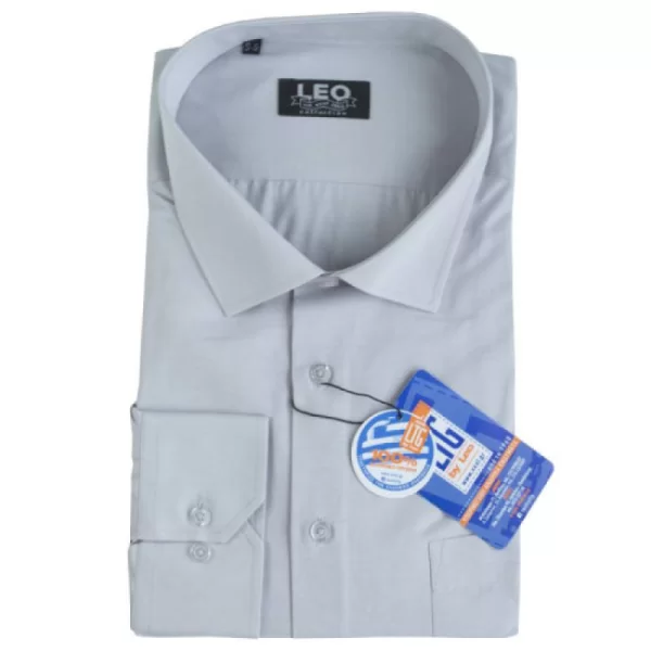 XXXL LEO Πουκάμισο μονόχρωμο με rex γιακά και μακρύ μανίκι - Echo Grey