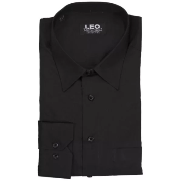 Πουκάμισο μονόχρωμο με rex γιακά και μακρύ μανίκι - Black