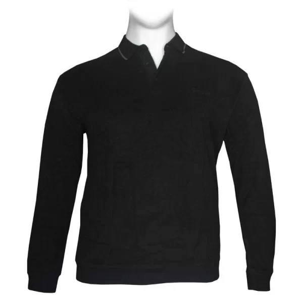 XXXL LEO Βαμβακερή μπλούζα Polo wool feel της Leo Collection,με suede λεπτομέρειες - Black