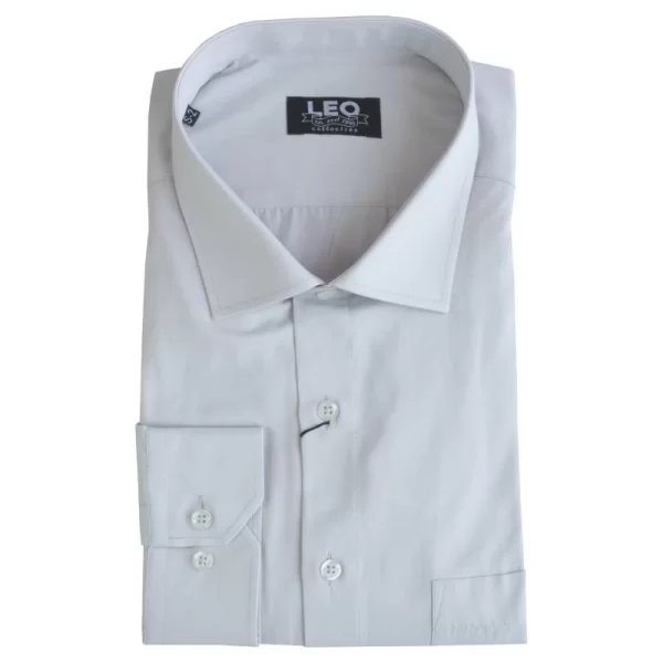 Πουκάμισο μονόχρωμο με rex γιακά και μακρύ μανίκι - Ice Grey