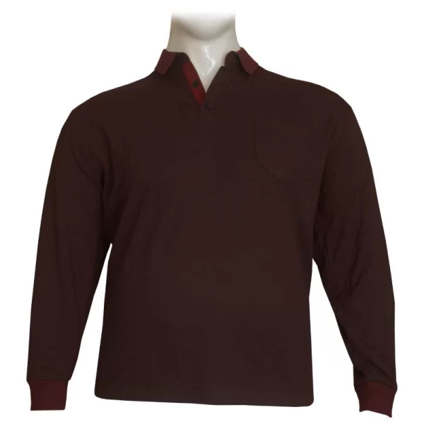 Μπλούζα Polo βαρύπλακη με κουμπί και τσέπη στο στήθος - Deep Bordeaux