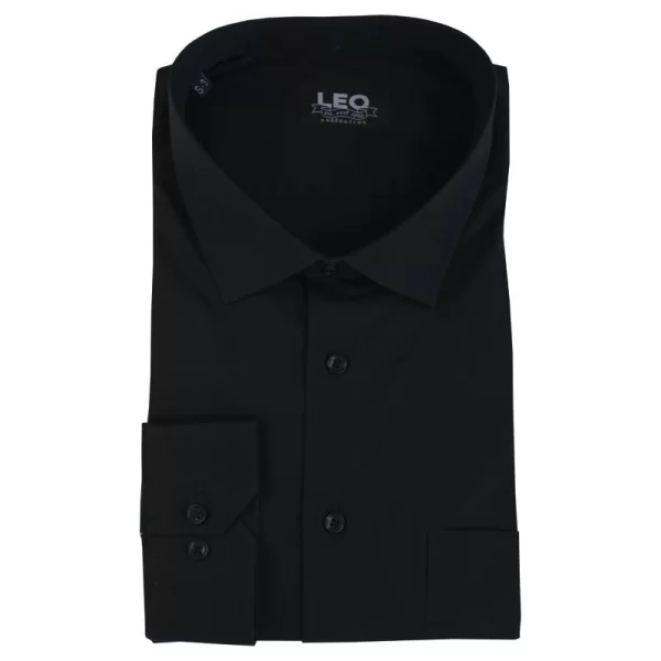 XXXL LEO Μονόχρωμο ελαστικό πουκάμισο - Black