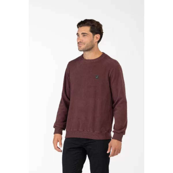 XXXL LEO Μπλούζα λαιμόκοψη wool feel με δερμάτινο patch,της Leo Collection - Brandy Brown