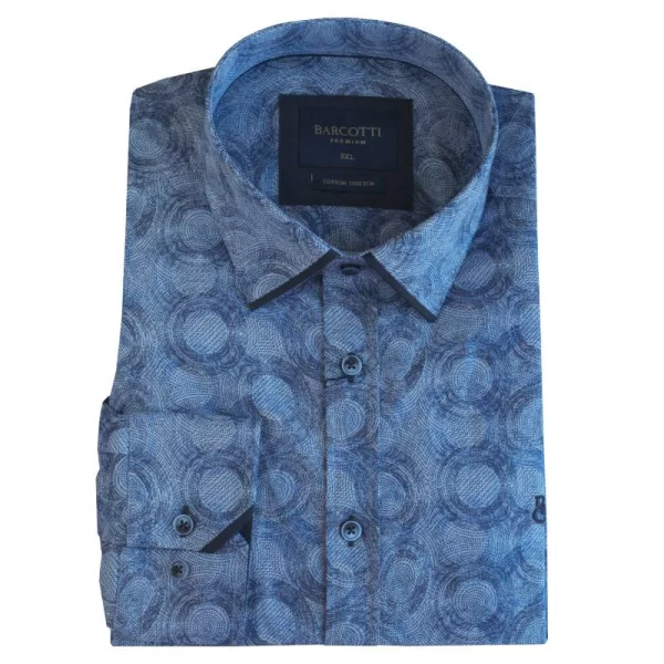 XXXL LEO Πουκάμισο μακρυμάνικο ελαστικό με μικροσχέδιο - Curious Blue