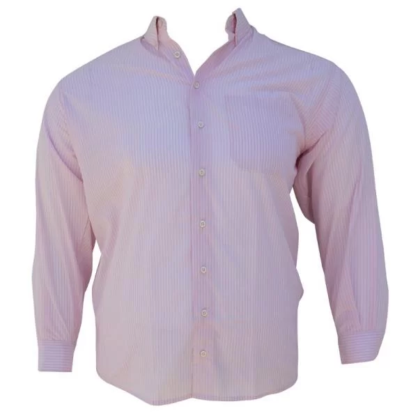 XXXL LEO Πουκάμισο ριγέ μακρυμάνικο με τσέπη - Λευκό/Ροζ