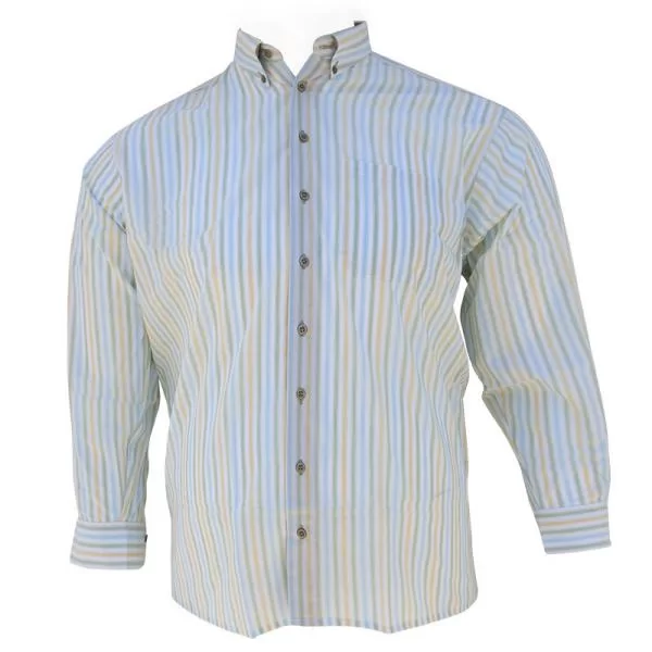 XXXL LEO Πουκάμισο ριγέ μακρυμάνικο με τσέπη - Λευκό/Κίτρινο/Λαδί