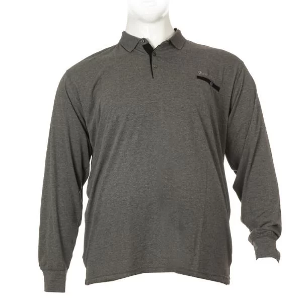 Polo μακό penie με μακρύ μανίκι,τσέπη και κέντημα στο στήθος - Grey Melange