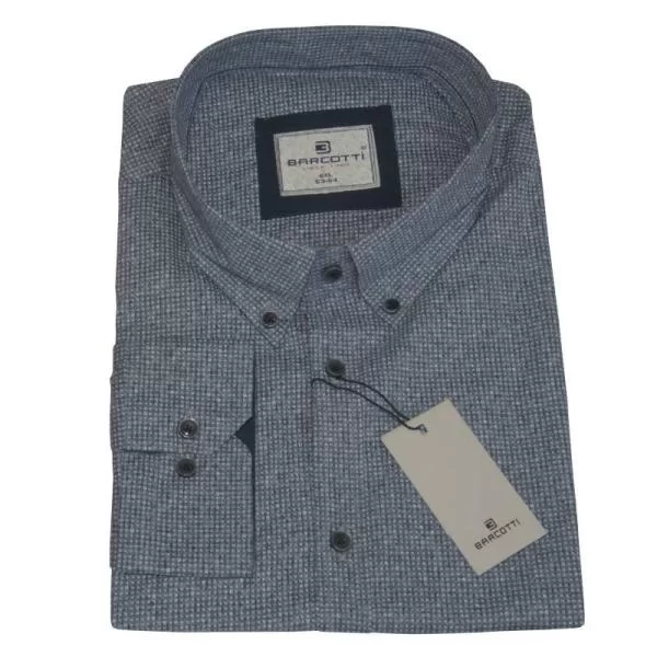 XXXL LEO King size ελαστικό μακρυμάνικο πουκάμισο με μικροσχέδιο - Lucky Point Blue/Grey