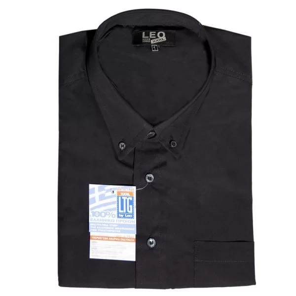 XXXL LEO Πουκάμισο μονόχρωμο κοντομάνικο - ΜΑΥΡΟ