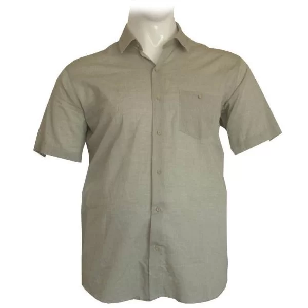 XXXL LEO Λινό κοντομάνικο πουκάμισο μονόχρωμο,by Leo Collection - ΧΑΚΙ