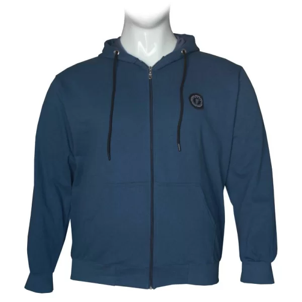 XXXL LEO Ζακέτα φούτερ δίκλωνη με patch και κουκούλα - ΙΝΤΙΓΚΟ