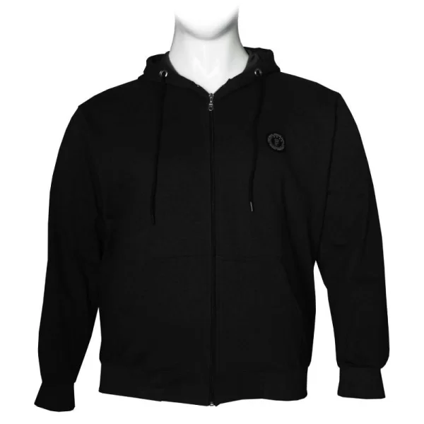 XXXL LEO Ζακέτα φούτερ δίκλωνη με patch και κουκούλα - ΜΑΥΡΟ