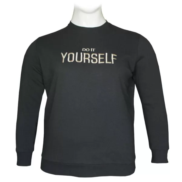 XXXL LEO Τρίκλωνη φούτερ κολεγιακή με κέντημα στο στήθος - CEMENT