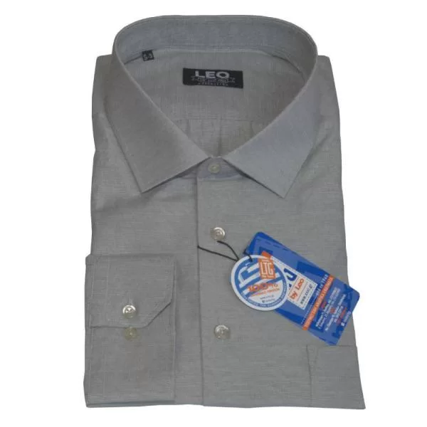 XXXL LEO Πουκάμισο Fil-a-Fil μονόχρωμο γαλλικής ραφής & ελληνικής κατασκευής της Leo Collection - Faded Battleship Grey