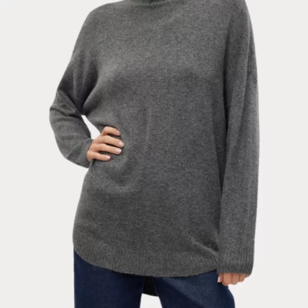 ΠΛΕΚΤΟ VERO MODA PLAZA LS HIGHNCK LONG PULLOVER MEDIUM GREY VERO MODA