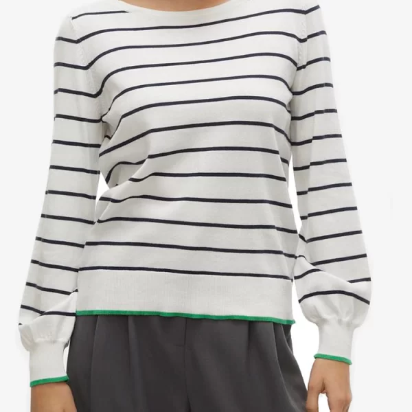 ΜΠΛΟΥΖΑ VERO MODA VMALMA LS O-NCK BUTTON BACK PULLOVER SNOW WHITE/ W. NAVY BL VERO MODA