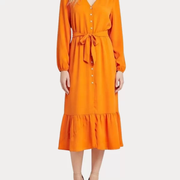 ΦΟΡΕΜΑ ONLY NAYA POLY L/S AMY LONG DRESS ORANGE ONLY