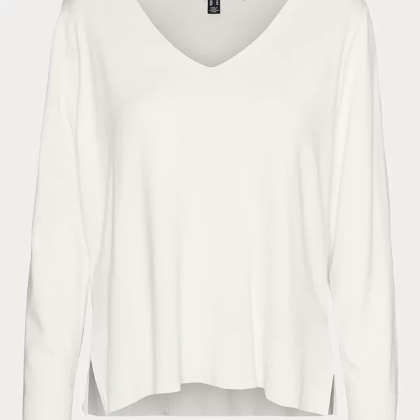 ΜΠΛΟΥΖΑ VERO MODA VMSILJE LS V-NECK PULLOVER SNOW WHITE VERO MODA