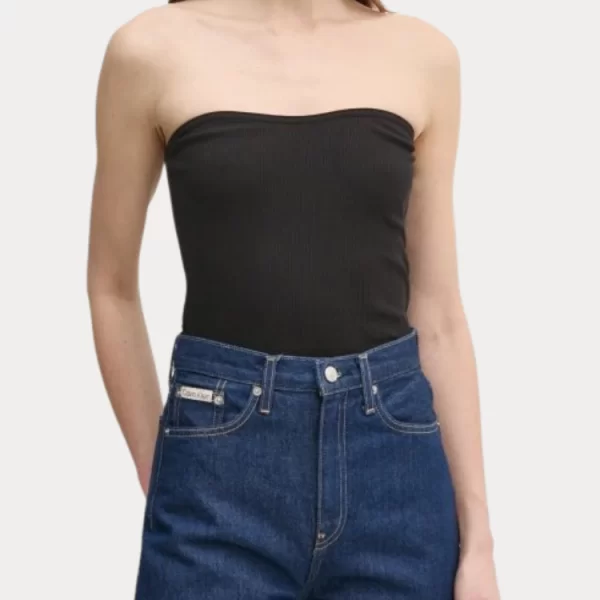 TOP CALVIN KLEIN WOVEN LABEL STRAPLESS RIBBED CK BLACK CALVIN KLEIN