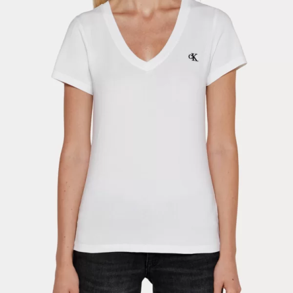 T-SHIRT CALVIN KLEIN EMBRO MONOGRAM V-NECK BRIGHT WHITE CALVIN KLEIN