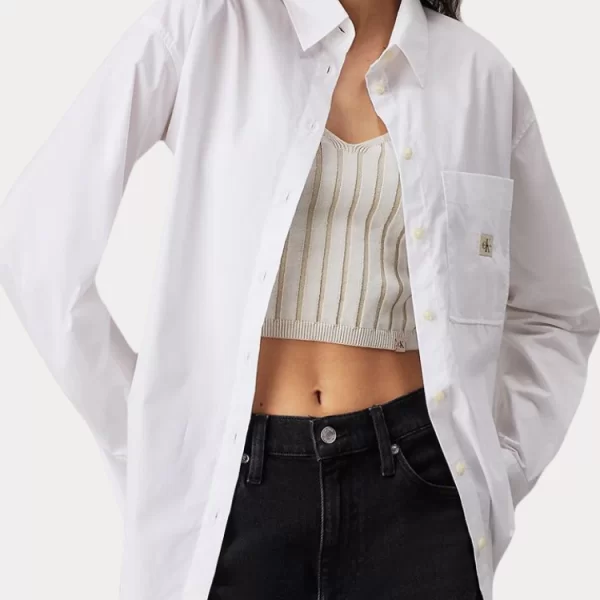 ΠΟΥΚΑΜΙΣΟ CALVIN KLEIN WOVEN LABEL RELAXED BRIGHT WHITE CALVIN KLEIN