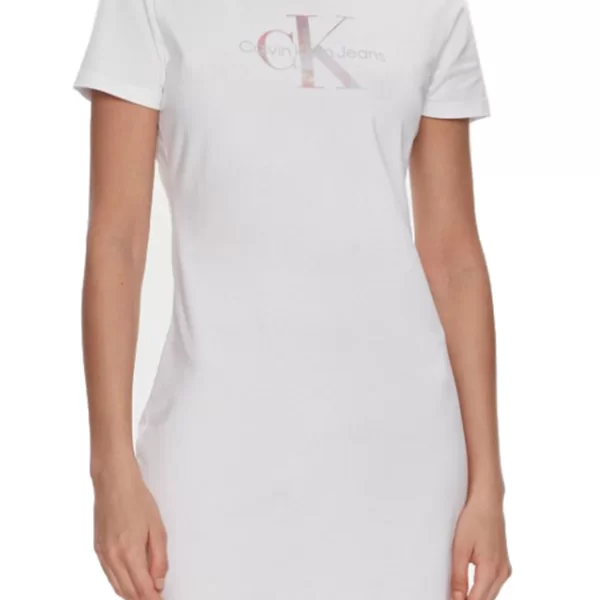Calvin Klein ΦΟΡΕΜΑ CALVIN KLEIN DIFFUSED MONOLOGO DRESS BRIGHT WHITE CALVIN KLEIN