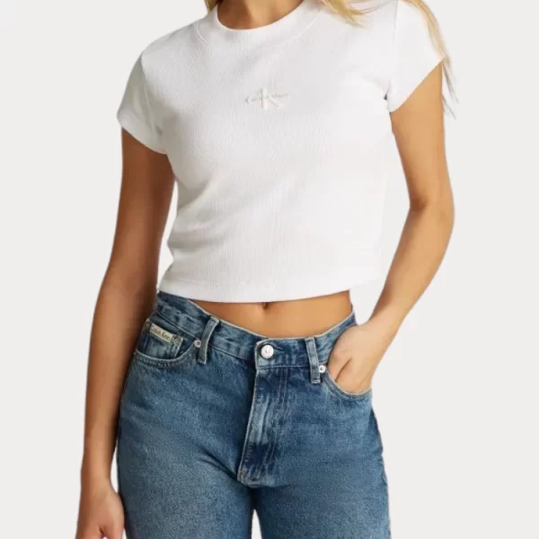 T-SHIRT CALVIN KLEIN MONOGRAM BABY TEE RIBBED BRILLIANT WHITE CALVIN KLEIN