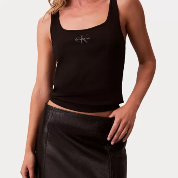 TANK TOP CALVIN KLEIN RIB MONOGRAM SCOOP BLACK CALVIN KLEIN