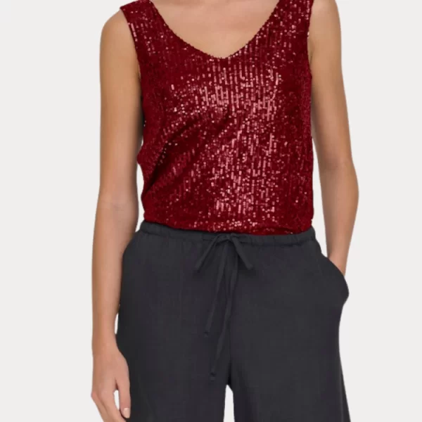 Only TOP ONLY ANA S/L V-NECK SEQUINS WINETASTING ONLY