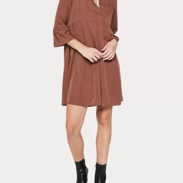 ΦΟΡΕΜΑ VERO MODA VMELINA 3/4 V-NECK DRESS BROWN VERO MODA