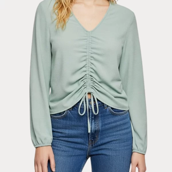 ΜΠΛΟΥΖΑ ONLY VICTORIA L/S RUCHING CROPPED MINT ONLY