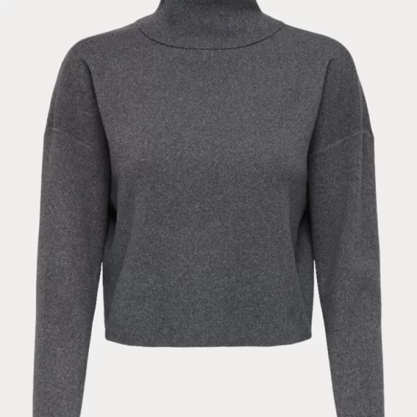 ΜΠΛΟΥΖΑ ONLY LAMA LIFE LS RIB ROLLNECK CC KNT MEDIUM GREY MELANGE ONLY