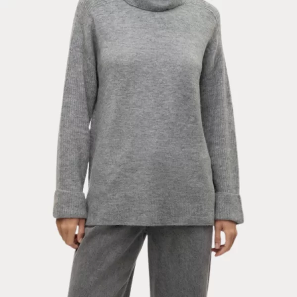 Vero Moda ΠΛΕΚΤΟ ΖΙΒΑΓΚΟ VERO MODA JUPITER LS HIGHNECK PULLOVER MEDIUM GREY VERO MODA