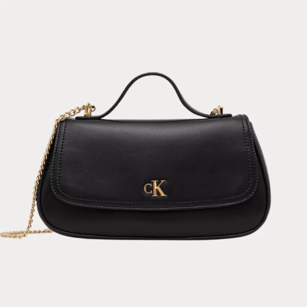 ΤΣΑΝΤΑ CALVIN KLEIN CK TOP HANDLE WITH CHAIN BLACK / ANTIQUE LIGHT GOLD CALVIN KLEIN