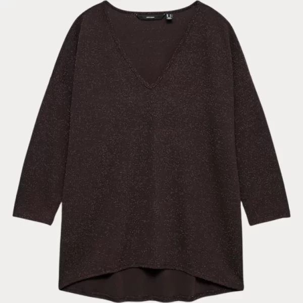 ΜΠΛΟΥΖΑ VERO MODA KANVA 3/4 V-NECK TOP JRS CHOCOLATE TORTE VERO MODA
