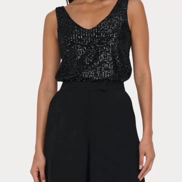 TOP ONLY ANA S/L V-NECK SEQUINS BLACK ONLY