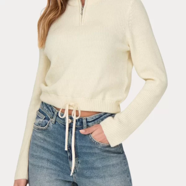 ΜΠΛΟΥΖΑ ONLY FIA LS ZIP HIGHNECK KNT WHITE CAP MELANGE ONLY