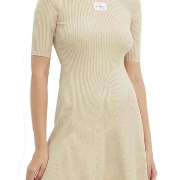 ΦΟΡΕΜΑ CALVIN KLEIN SOFT RIB DRESS PALE KHAKI CALVIN KLEIN