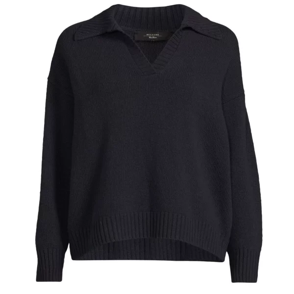 MAX MARA WEEKEND ΠΛΕΚΤΟ AGRE V-NECK ΣΚΟΥΡΟ ΜΠΛΕ