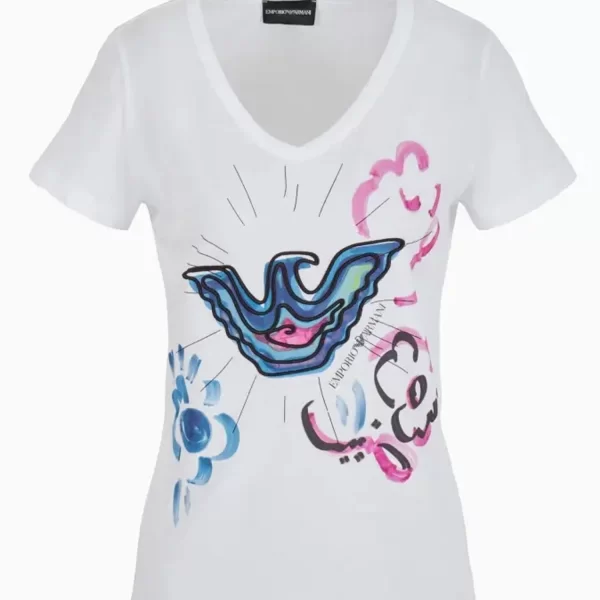 EMPORIO ARMANI T-SHIRT V-NECK LOGO ΛΕΥΚΟ