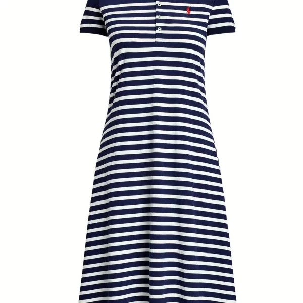 RALPH LAUREN ΦΟΡΕΜΑ MIDI POLO ΚΟΥΜΠΙΑ ΡΙΓΕ ΛΕΥΚΟ-ΜΠΛΕ